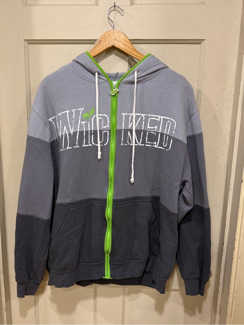 Wicked Grey Colorblock Zip-Up Hoodie with Green Trim